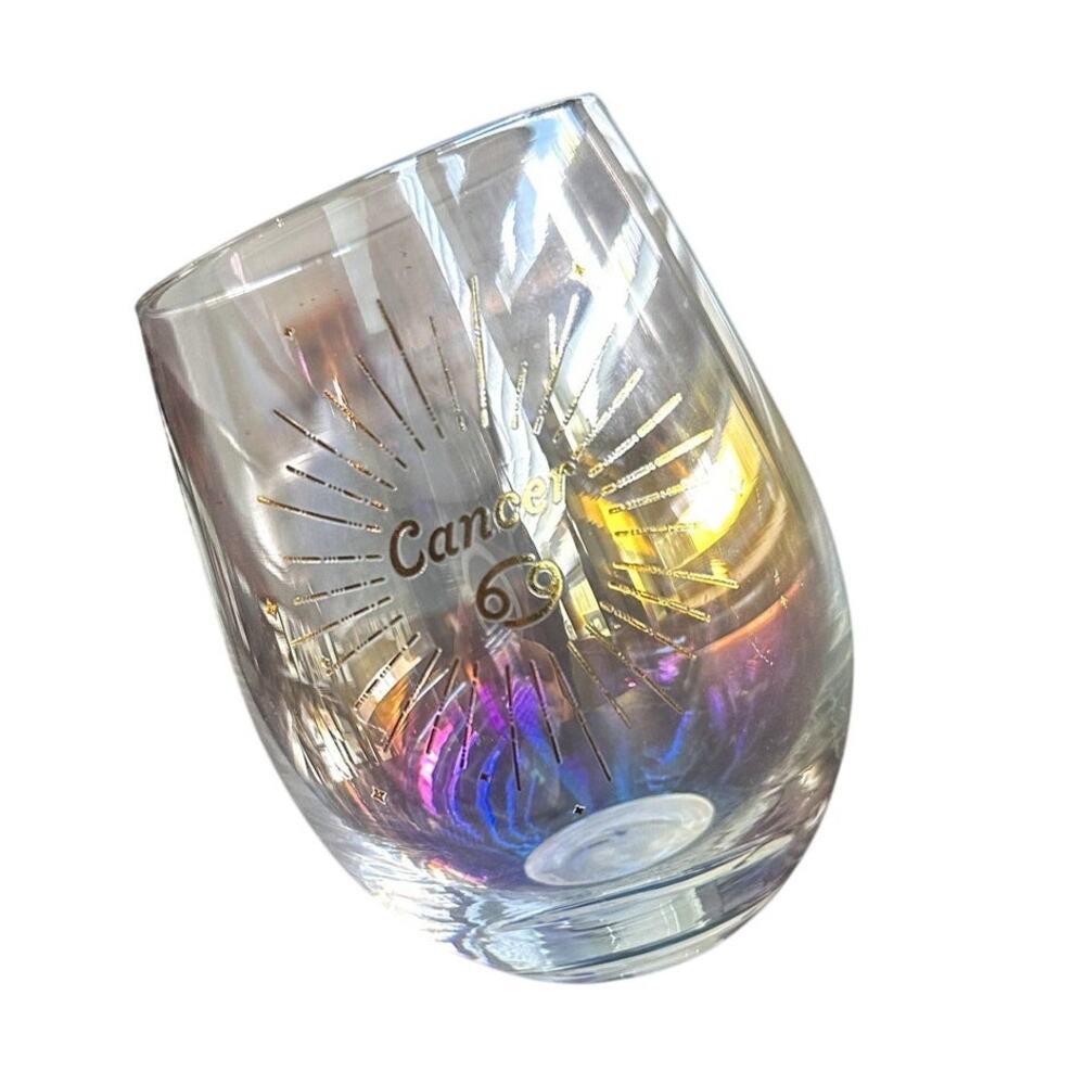 Cancer zodiac iridescent wine glass